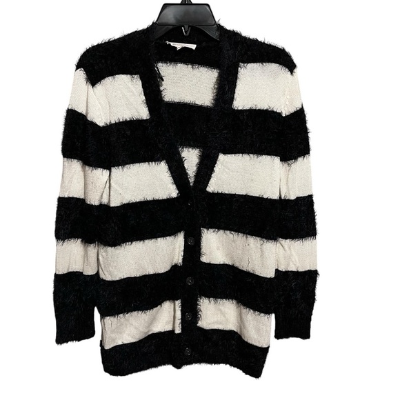 Two By Vince Camuto Black White Striped Long Sleeve Button Front Cardigan Sz XS - Picture 1 of 7